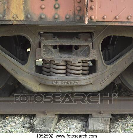 Stock Image - Winnipeg, Manitoba, Canada; Close-up of train wheel on tracks . Fotosearch