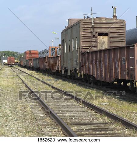Stock Image - Winnipeg Railway, Winnipeg, Manitoba, Canada; Boxcars. Fotosearch