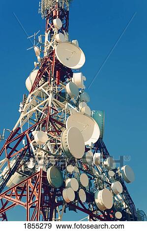 Stock Photo - Communication masts and aerials, Costa del Sol, Malaga Province, Spain. Fotosearch