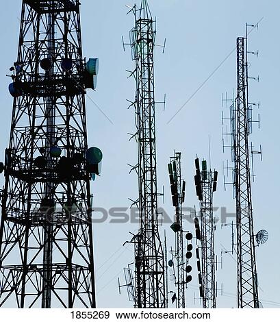 Stock Photo - Communication masts and aerials; Mijas, Costa del Sol, Malaga Province, Spain. Fotosearch