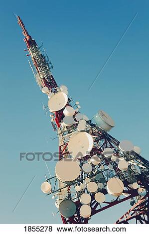 Stock Photo - Communication masts and aerials; Mijas, Costa del Sol, Malaga Province, Spain. Fotosearch