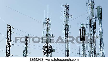 Stock Photo - Communication masts and aerials near Mijas, Costa del Sol, Malaga Province, Spain. Fotosearch