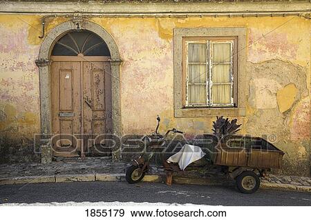 Stock Photo - Motor scooter with trailer, Portugal. Fotosearch