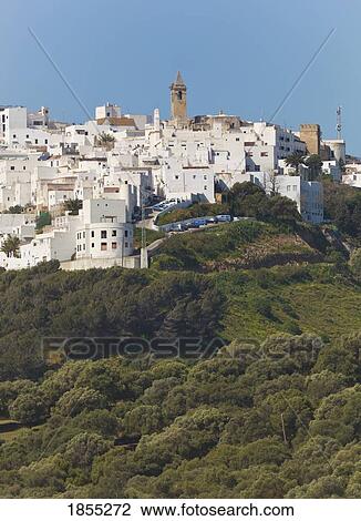 Stock Image - Mountain village, Vejer de la Frontera, Cadiz, Andalusia. Fotosearch