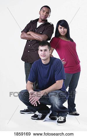 Portrait of two men and one woman View Large Photo Image Stock Photo - Portrait of two men and one woman. Fotosearch