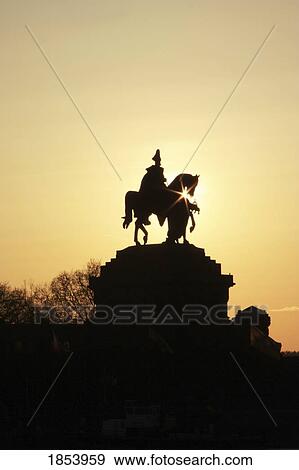 Stock Photo - Silhouette of statue of Kaiser Wilhelm I; Koblenz, Rheinland Pfalz, Germany. Fotosearch