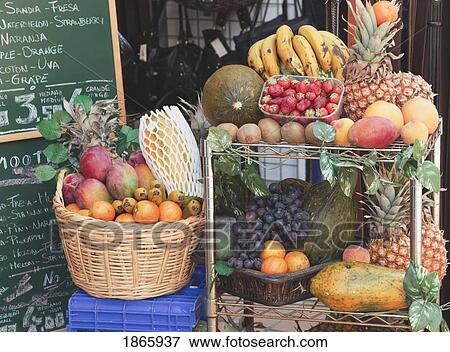 Fruit display outside juice shop, Torremolinos, Costa del Sol, Spain View Large Photo Image Stock Photo - Fruit display outside juice shop, Torremolinos, Costa del Sol, Spain. Fotosearch