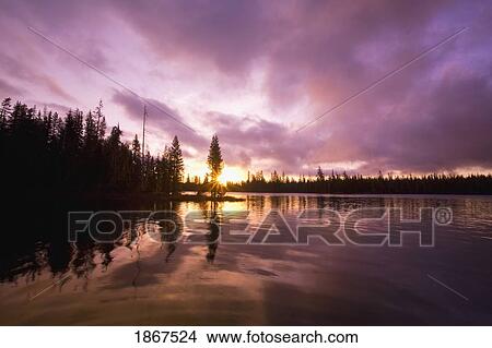 Sunrise at Big lake, oregon cascades, Oregon, USA View Large Photo Image Picture - Sunrise at Big lake, oregon cascades, Oregon, USA. Fotosearch