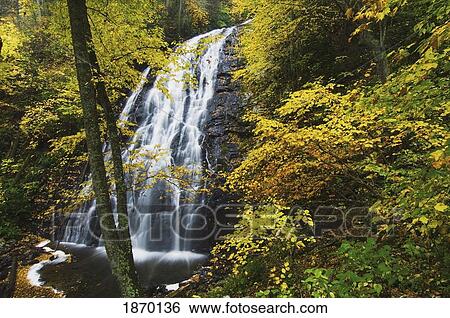 Stock Photograph - blue ridge parkway, north carolina, united states of america; autumn colors around crabtree falls. Fotosearch