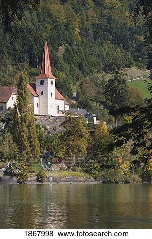church east of grein, danube river, austria View Large Photo Image Stock Photo - church east of grein, danube river, austria. Fotosearch