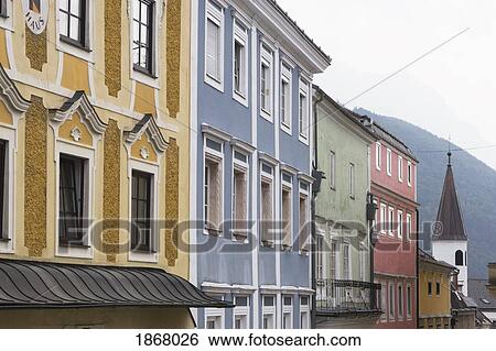 Stock Photograph - colourful buildings, gmunden, salzkammergut, austria. Fotosearch