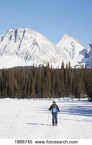Cross country skier on mountain trail View Large Photo Image Stock Photography - Cross country skier on mountain trail. Fotosearch