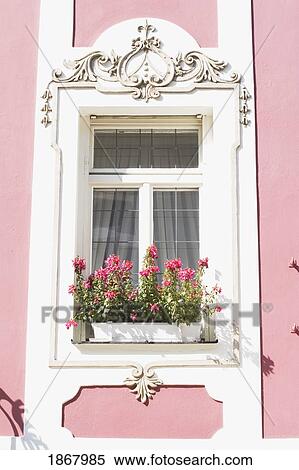 decorative window with a flower box, enns, austria View Large Photo Image Stock Photography - decorative window with a flower box, enns, austria. Fotosearch
