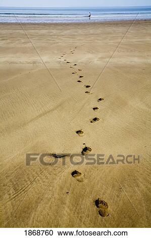 Stock Image - devon, england; footprints in the sand at woolacombe. Fotosearch