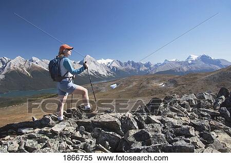 Stock Photography - Female hiker, Jasper National Park, Alberta, Canada. Fotosearch