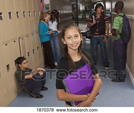 Stock Photo - fort lauderdale, florida, united states of america; students in the school hallway. Fotosearch