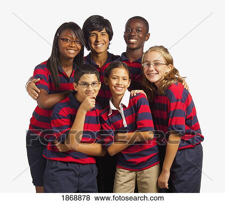 Stock Photo - group of students with matching shirts. Fotosearch