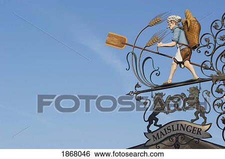 Stock Photograph - metal bakery sign, bad goisern, salzkammergut, austria. Fotosearch