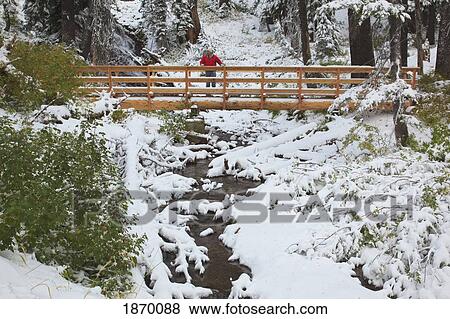 Stock Photo - oregon cascades, oregon, united states of america; first snow fall along umbrella falls at mount hood. Fotosearch
