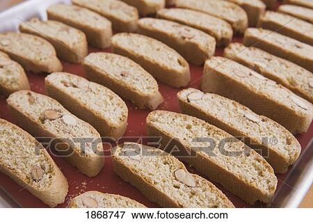 rows of baked biscotti on a baking sheet View Large Photo Image Stock Photo - rows of baked biscotti on a baking sheet. Fotosearch