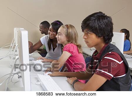 Stock Image - students in computer class. Fotosearch