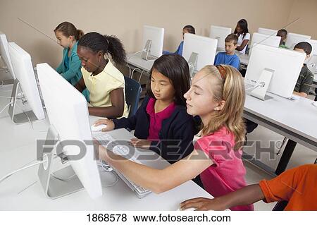 Stock Photo - students in computer class. Fotosearch
