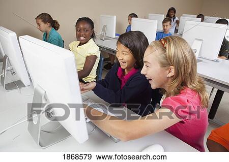 Stock Photo - students in computer class. Fotosearch
