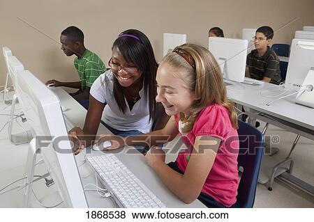 Stock Photo - students working on computers. Fotosearch