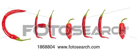 Picture - the word 'chilli' spelled with red jalapeno peppers. Fotosearch