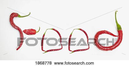 Stock Photo - the word 'food' made of red jalapeno peppers. Fotosearch