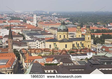 Stock Image - theatine church in the distance, central munich, germany. Fotosearch