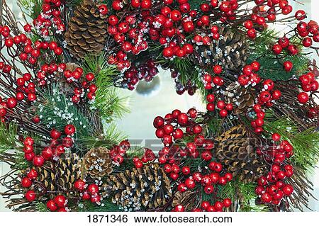 a christmas wreath with cranberries and pine cones View Large Photo Image Stock Photograph - a christmas wreath with cranberries and pine cones. Fotosearch