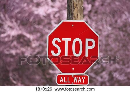 Stock Photograph - a stop sign saying 'all way' below it. Fotosearch