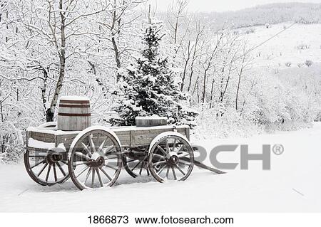 alberta, canada; wooden wagon and trees covered in snow View Large Photo Image Stock Image - alberta, canada; wooden wagon and trees covered in snow. Fotosearch