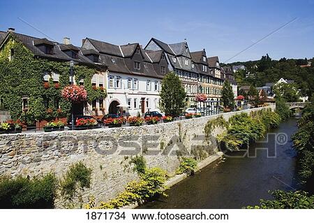 Picture - dietz, rheiland-pfalz, germany; houses along the river lahn. Fotosearch