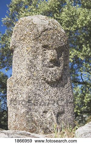 Stock Photo - filitosa, corsica, france; menhir statue from the megalithic period. Fotosearch
