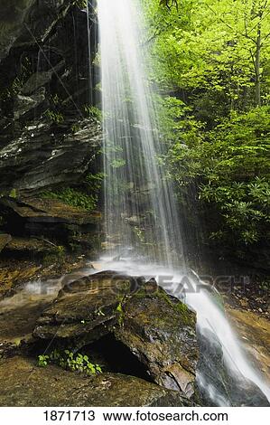 Stock Image - north carolina, united states of america; a waterfall in hanging rock state park. Fotosearch
