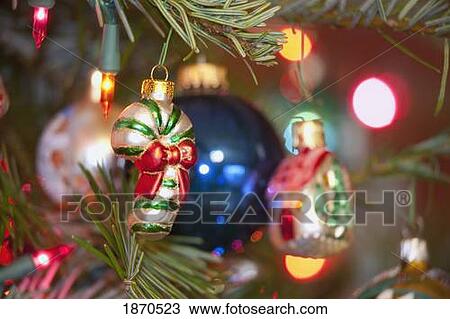 Stock Image - ornaments on a christmas tree. Fotosearch