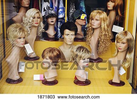 wigs on mannequin heads View Large Photo Image Stock Image - wigs on mannequin heads. Fotosearch