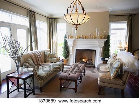 a living room with a fireplace View Large Photo Image Stock Photo - a living room with a fireplace. Fotosearch