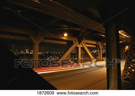 Stock Photo - edmonton, alberta, canada; the high level bridge going over the north saskatchewan river at night. Fotosearch