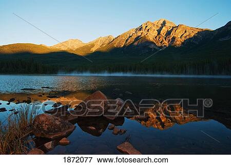 Stock Photo - jasper national park, alberta, canada; pyramid lake and pyramid mountain. Fotosearch