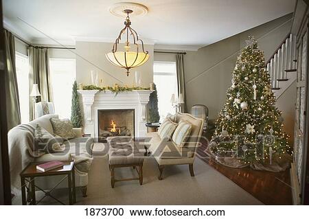 living room with a christmas tree View Large Photo Image Stock Image - living room with a christmas tree. Fotosearch
