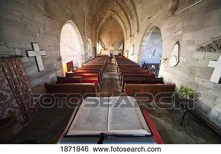 Stock Photograph - northumberland, england; an open bible at the back of a church. Fotosearch