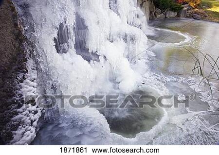 Stock Image - willamette valley, oregon, united states of america; ice covered waterfall. Fotosearch