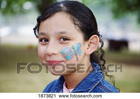 a girl with a butterfly painted on her face View Large Photo Image Stock Image - a girl with a butterfly painted on her face. Fotosearch