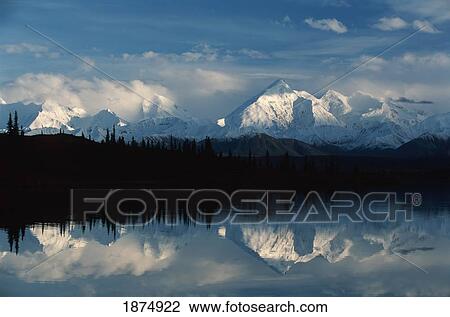 alaska, united states of america; alaska range mountains reflected in wonder lake in denali national park View Large Photo Image Stock Image - alaska, united states of america; alaska range mountains reflected in wonder lake in denali national park. Fotosearch