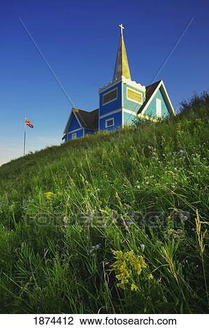 big valley, alberta, canada; a colorful church building and a meadow View Large Photo Image Stock Image - big valley, alberta, canada; a colorful church building and a meadow. Fotosearch