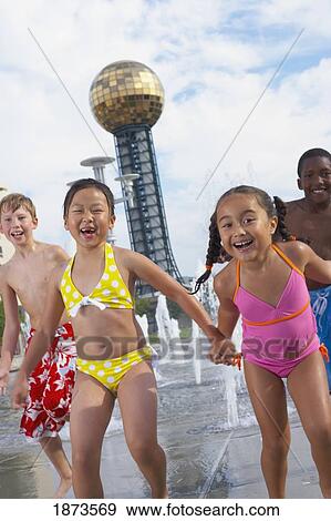 children playing at a water park View Large Photo Image Stock Photo - children playing at a water park. Fotosearch