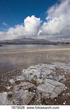 Stock Photo - dumfries, scotland; frozen water on the shore. Fotosearch